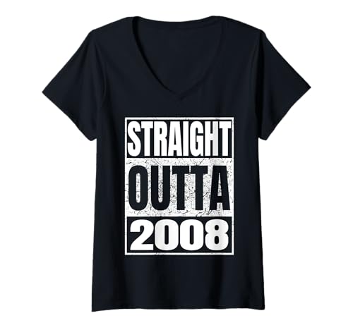 Damen Straight Outta 2008 Classic Year Birth of Birthday Vintage T-Shirt mit V-Ausschnitt von Straight Outta Vintage Birthday Retro Years Store