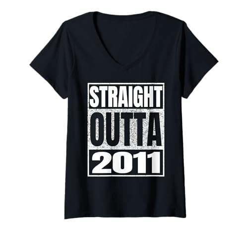 Damen Straight Outta 2011 Vintage 2011 Classic Birth of Birthday T-Shirt mit V-Ausschnitt von Straight Outta Vintage Birthday Retro Years Store