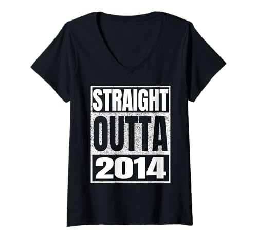 Damen Straight Outta 2014 Vintage 2014 Classic Birth of Birthday T-Shirt mit V-Ausschnitt von Straight Outta Vintage Birthday Retro Years Store