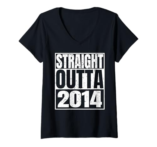 Damen Straight Outta 2014 Vintage Year Classic Birth of Birthday T-Shirt mit V-Ausschnitt von Straight Outta Vintage Birthday Retro Years Store