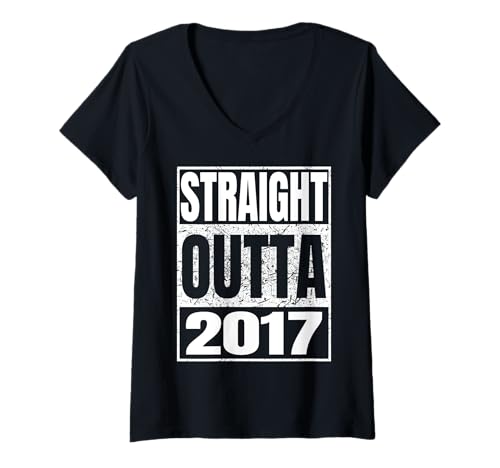 Damen Straight Outta 2017 Classic Year Birth of Birthday Vintage T-Shirt mit V-Ausschnitt von Straight Outta Vintage Birthday Retro Years Store