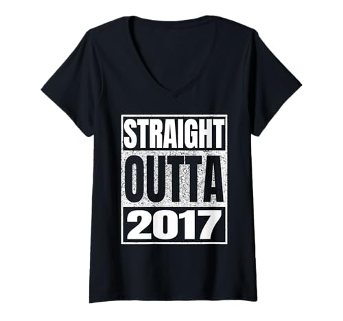 Damen Straight Outta 2017 Vintage 2017 Classic Birth of Birthday T-Shirt mit V-Ausschnitt von Straight Outta Vintage Birthday Retro Years Store