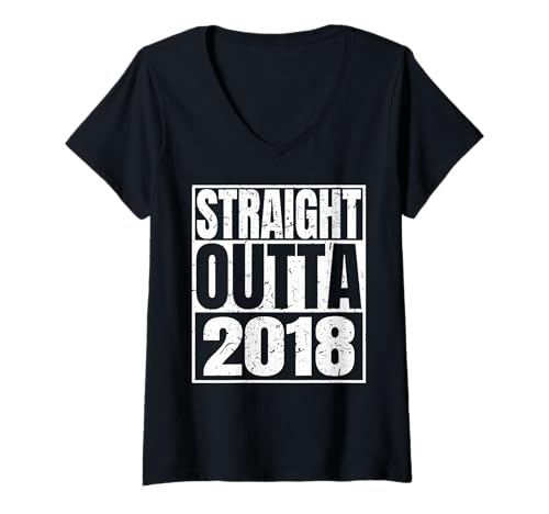 Damen Straight Outta 2018 Vintage Year Classic Birth of Birthday T-Shirt mit V-Ausschnitt von Straight Outta Vintage Birthday Retro Years Store