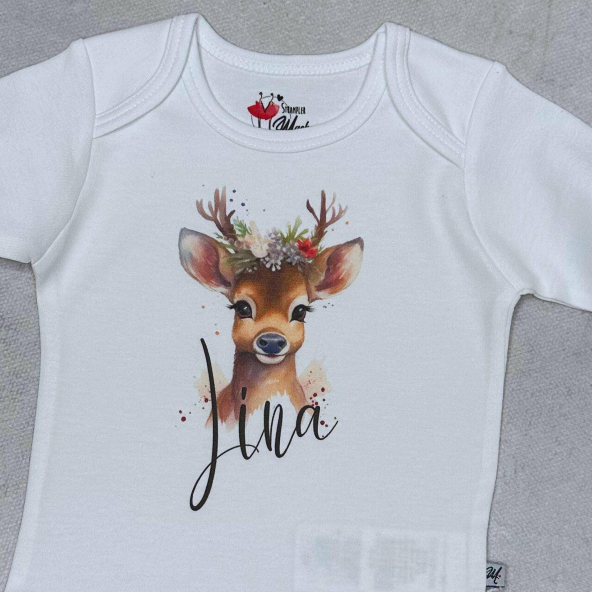 Baby Body Weiss Winterzauber Name Personalisiert von Stramplermacher
