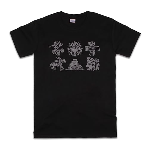 Maya Azteken-Symbole T-Shirt – Inka-Maya-Druck, Tattoo, für Damen und Herren, bedrucktes T-Shirt, Schwarz , M Maya Azteken-Symbole T-Shirt – Inka-Maya-Druck, Tattoo, für Damen und Herren, bedrucktes T-Shirt, Schwarz , M von Strand Clothing