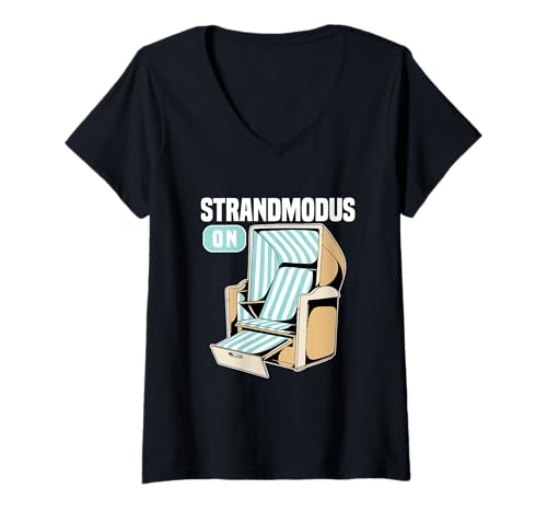 Damen Strandkorb Zubehör Strand Gadgets Ostsee Strandliebhaber T-Shirt mit V-Ausschnitt Damen Strandkorb Zubehör Strand Gadgets Ostsee Strandliebhaber T-Shirt mit V-Ausschnitt von Strand Gadgets Ostsee & Strandkorb Zubehör
