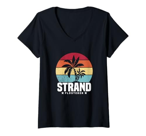 Damen Retro Strand Flüsterer Strandurlaub Gadgets Strandliebhaber T-Shirt mit V-Ausschnitt von Strand Gadgets und Geschenk für Strandliebhaber