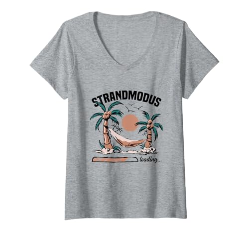 Damen Strandmodus Loading Palmen Strand Gadgets Strandurlaub T-Shirt mit V-Ausschnitt Damen Strandmodus Loading Palmen Strand Gadgets Strandurlaub T-Shirt mit V-Ausschnitt von Strand Gadgets und Strandurlaub Zubehör