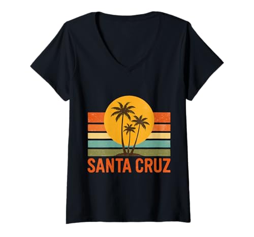 Damen Santa Cruz Palmen Retro Sonnenuntergang Vintage T-Shirt mit V-Ausschnitt Damen Santa Cruz Palmen Retro Sonnenuntergang Vintage T-Shirt mit V-Ausschnitt von Strand & Retro Geschenkideen