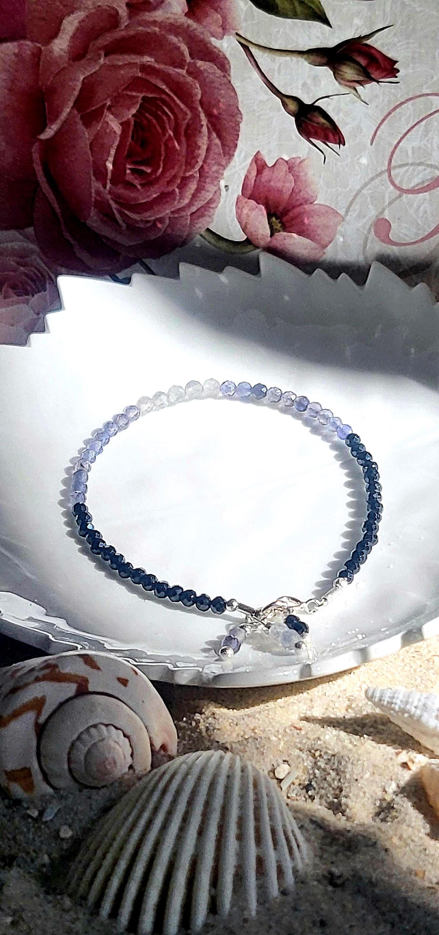 Echtes Labardorit, Iolith Spinell Armband 3mm - Facettierte Edelsteine, 925Er Silber 18K Vg. Verschluss Set Romantisch- Eleganter Look von Strand7