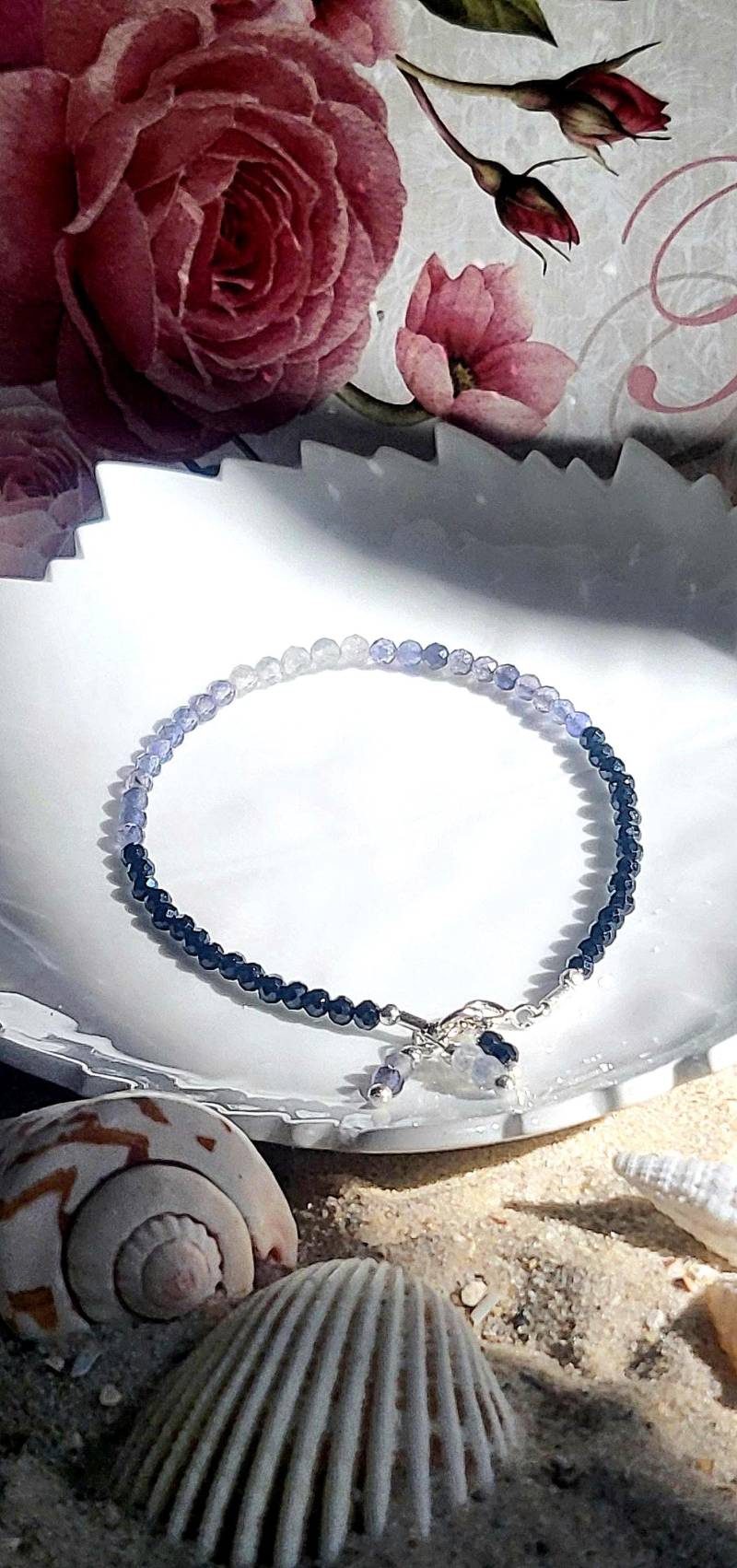 Echtes Labardorit, Iolith Spinell Armband 3mm - Facettierte Edelsteine, 925Er Silber 18K Vg. Verschluss Set Romantisch- Eleganter Look von Strand7