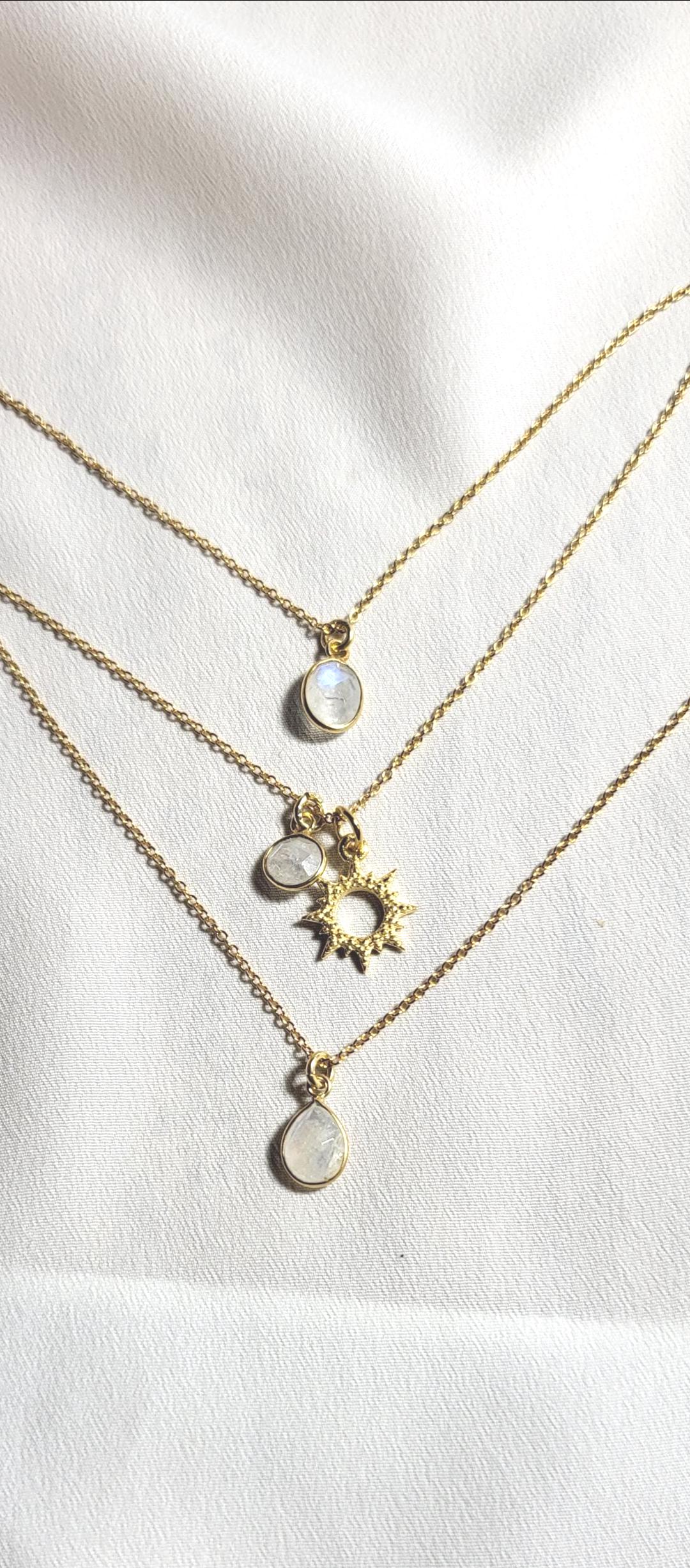 Goldkette Personalisiert 925Er Sterling Silber - Juni Geburtsstein Oval Rund Mit Sonne & Tropfen 18Ct Gold, Geschenk Für Sie von Strand7