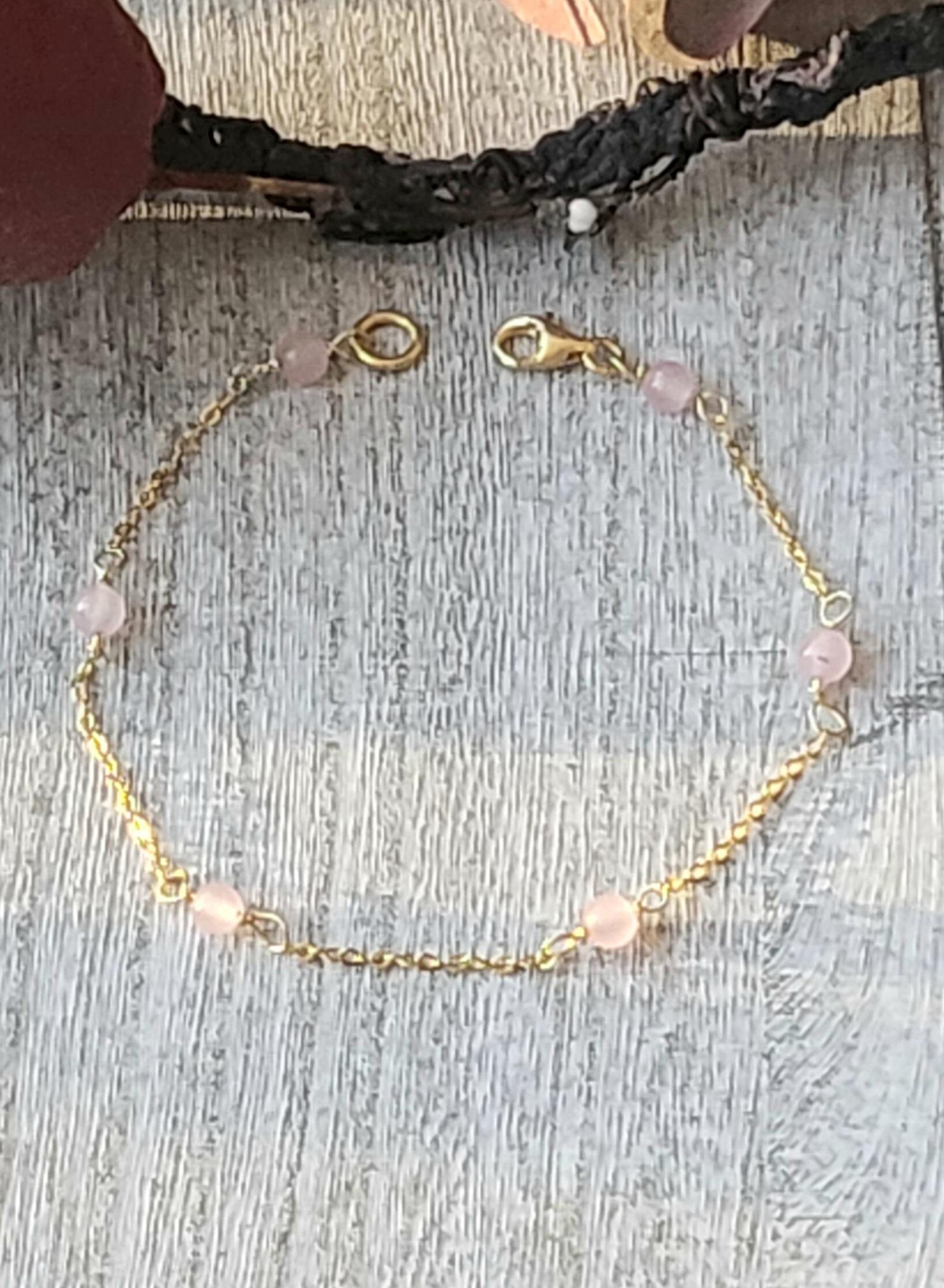 Rosenquarz Silberarmband 18Ct Vergoldet Mit 3 Mm Von Strand7 Freundschaft, Liebe, Brautgeschenk Rosenquarz Silberarmband 18Ct Vergoldet Mit 3 Mm Von Strand7 Freundschaft, Liebe, Brautgeschenk von Strand7