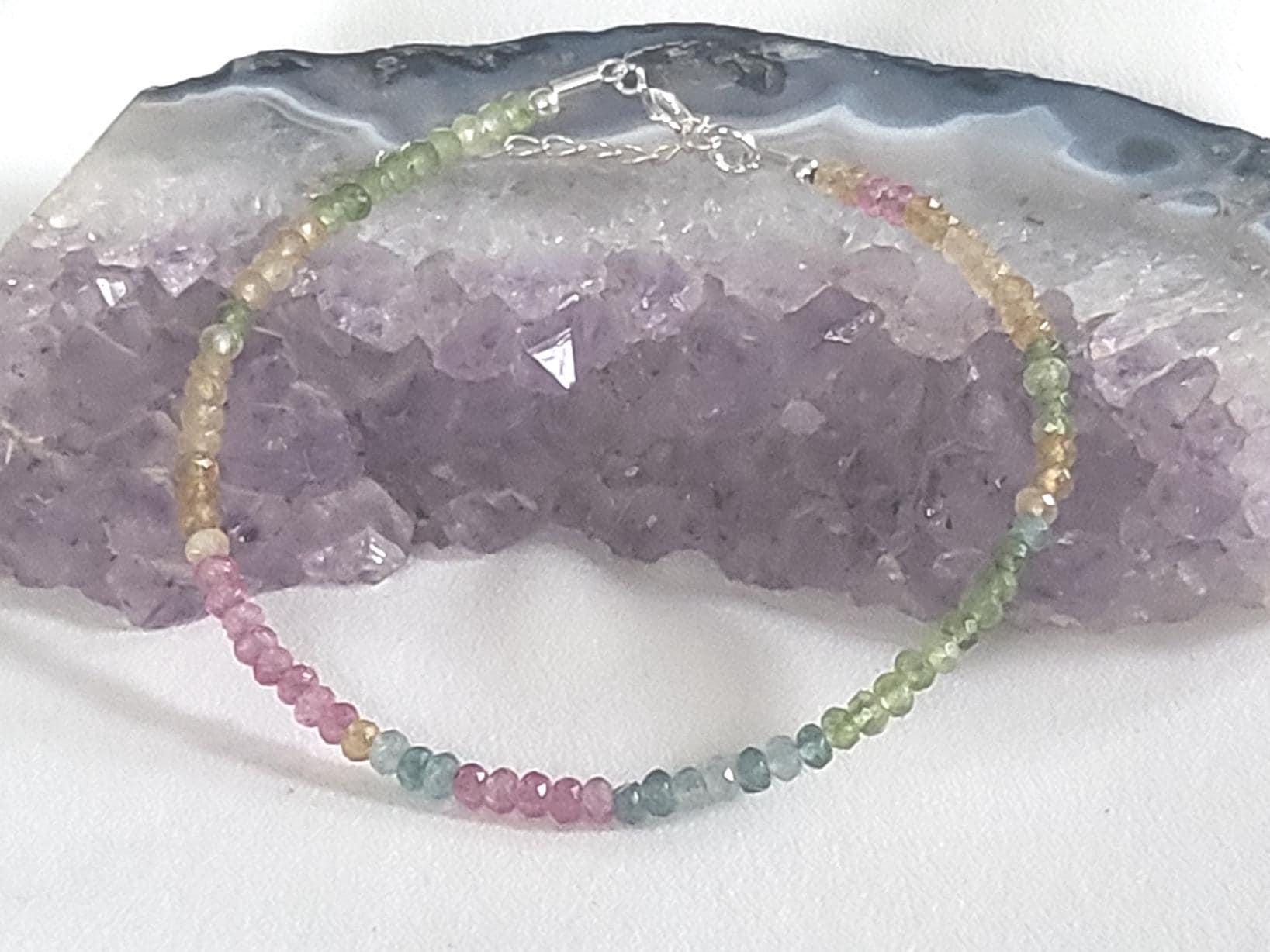 Watermelon Turmalin Armband 18cm - 21 cm 3mm Facettierte, Natürliche Wunderschöne Turmaline 925Er Silber Verschluss Set Geschenk von Strand7