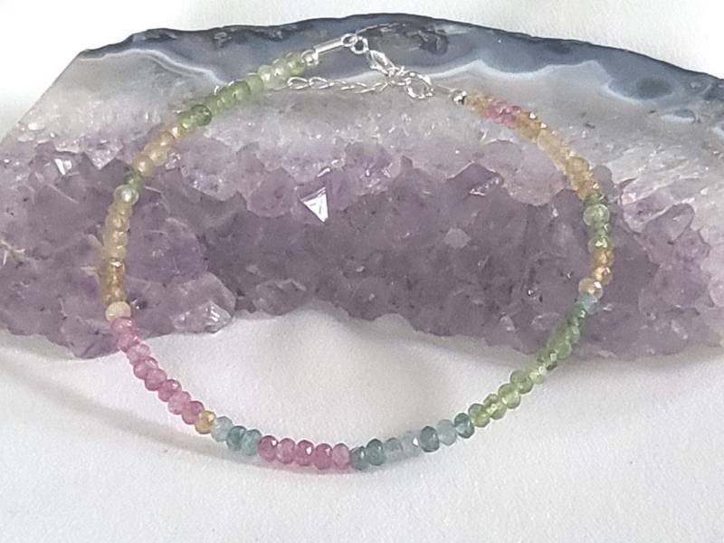 Watermelon Turmalin Armband 18cm - 21 cm 3mm Facettierte, Natürliche Wunderschöne Turmaline 925Er Silber Verschluss Set Geschenk von Strand7