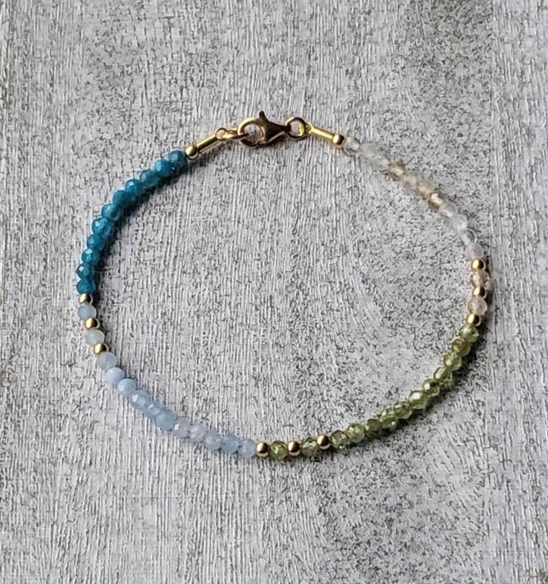 Zartes Citrin - Peridot- Apatit-Aquamarin Armband Mit Verg 925Er Silber Elementen Geschenk Gemstone- Minimalistisch Elegant Zartes Citrin - Peridot- Apatit-Aquamarin Armband Mit Verg 925Er Silber Elementen Geschenk Gemstone- Minimalistisch Elegant von Strand7