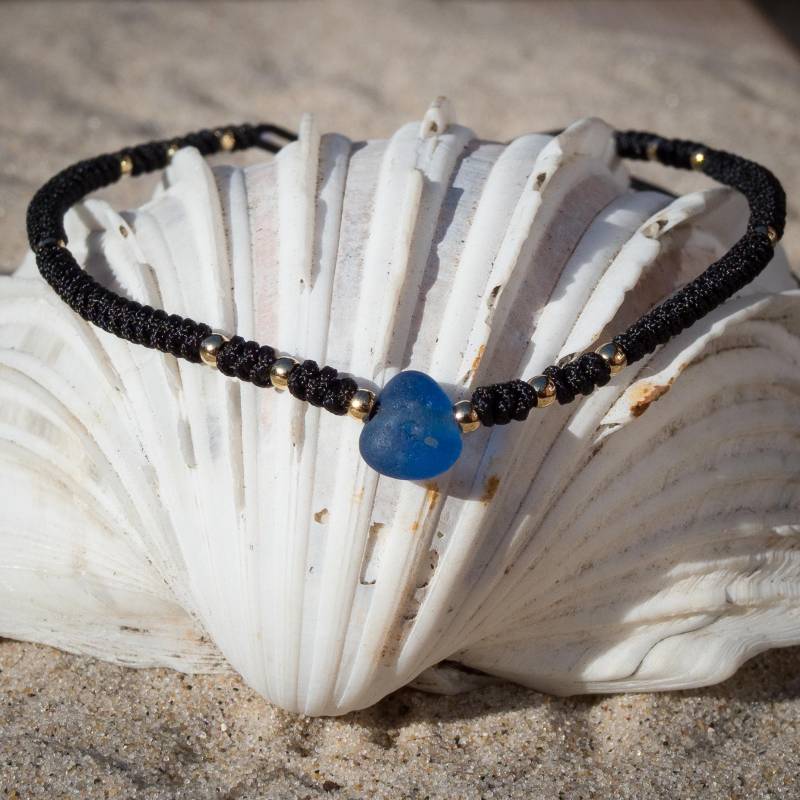 Seeglas Fußkettchen "Meerweh" Mit Schiebeperle von Strandgoods