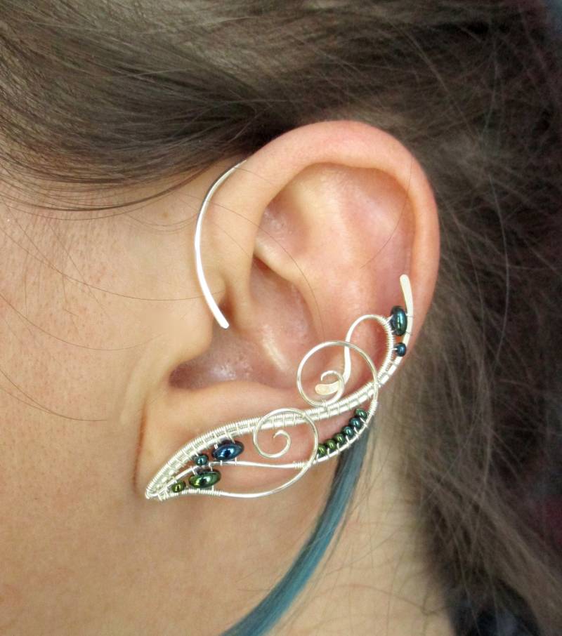 Ein Paar Ohrmanschetten Meeresbrise - Grünblaue Elfenohrringe Ohrkriecher Ohrmanschette Ohne Piercing Einzelohrring von StrangeThingJewelry