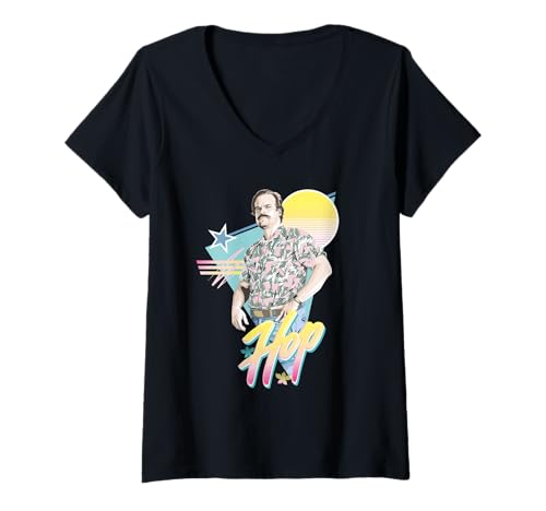 Damen Stranger Things 80's Jim Hopper T-Shirt mit V-Ausschnitt von Stranger Things