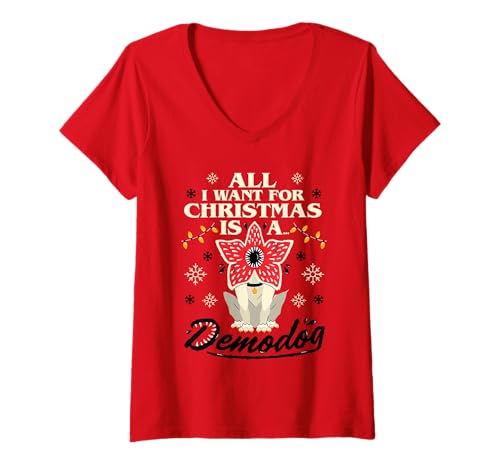 Damen Stranger Things Demodog Christmas T-Shirt mit V-Ausschnitt von Stranger Things