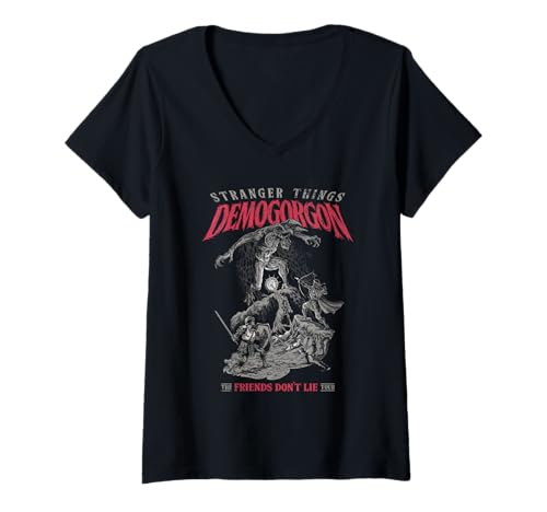 Damen Stranger Things Demogorgon Friends Dont Lie T-Shirt mit V-Ausschnitt von Stranger Things