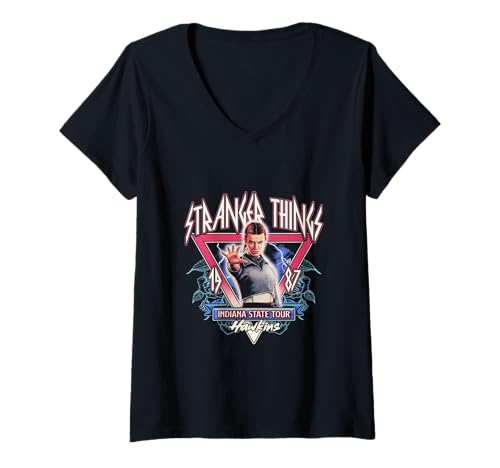 Damen Stranger Things Eleven 87 Tour Front Back T-Shirt mit V-Ausschnitt von Stranger Things