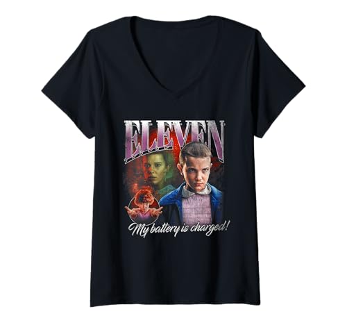 Damen Stranger Things Eleven Homage T-Shirt mit V-Ausschnitt von Stranger Things