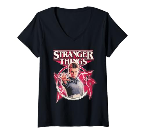 Damen Stranger Things Eleven Lightning Poster T-Shirt mit V-Ausschnitt von Stranger Things