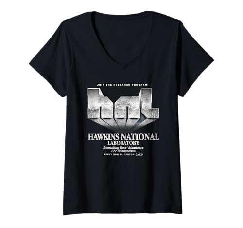 Damen Stranger Things Hawkins Lab Logo T-Shirt mit V-Ausschnitt von Stranger Things