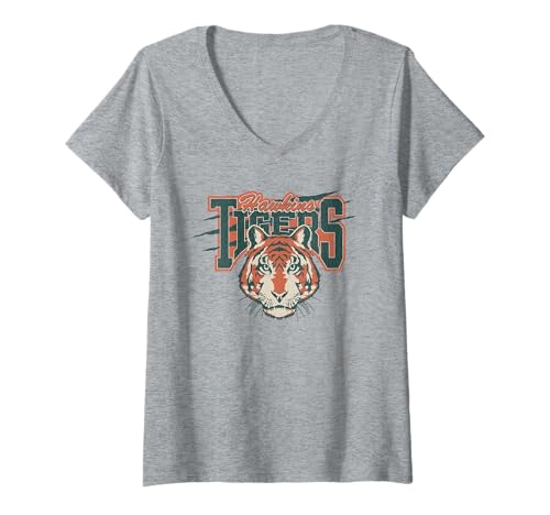 Damen Stranger Things Hawkins Tigers Scratch T-Shirt mit V-Ausschnitt von Stranger Things