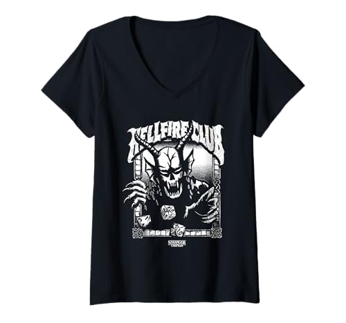 Damen Stranger Things Hellfire Club Mono T-Shirt mit V-Ausschnitt von Stranger Things