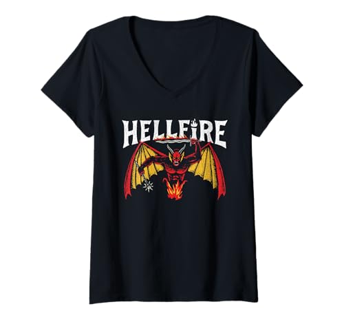 Damen Stranger Things Hellfire Devil T-Shirt mit V-Ausschnitt von Stranger Things
