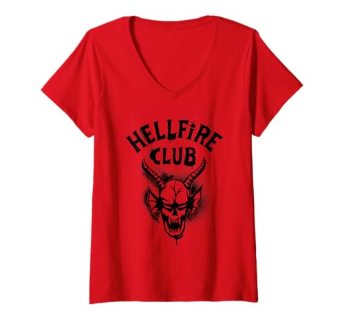 Damen Stranger Things Hellfire Spray Logo T-Shirt mit V-Ausschnitt von Stranger Things