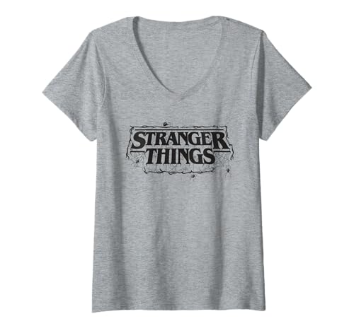 Damen Stranger Things Spider Web Roll T-Shirt mit V-Ausschnitt von Stranger Things