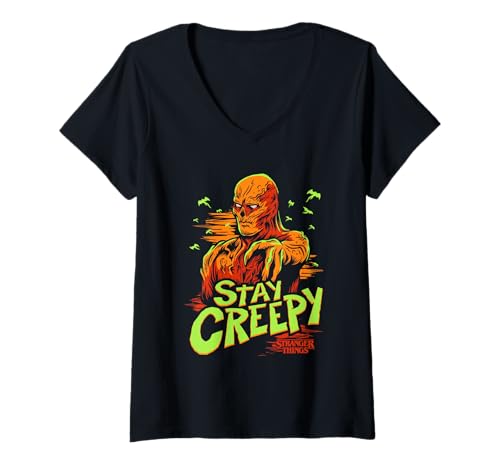 Damen Stranger Things Vecna Stay Creepy T-Shirt mit V-Ausschnitt von Stranger Things