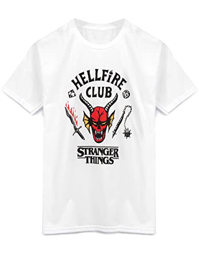 Stranger Things Hellfire Club T-Shirt für Kinder | Jungen Mädchen Hawkins Society Eddie Weiß Outfit | Merchandise zu Saison 6 von Stranger Things