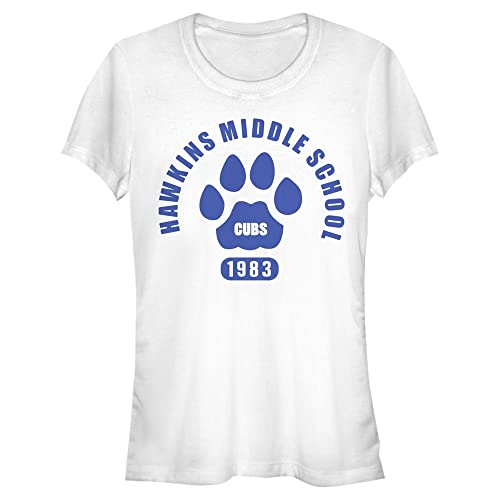 Stranger Things Damen Hawkins Cubs Paw Emblem Short Sleeve T-shirt, Weiß, XL von Stranger Things