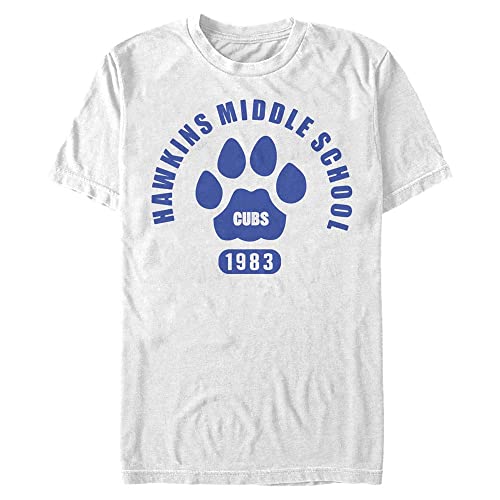 Stranger Things Herren Hawkins Cubs Paw Emblem Short Sleeve T-shirt, Weiß, 3XL von Stranger Things