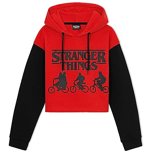 Stranger Things Hoodie Teenager Mädchen Crop Pullover Mädchen 9-16 Jahre Cropped Hoodie Mädchen Teenager Kapuzenpullover (Rot/Schwarz, 11-12 Jahre) von Stranger Things