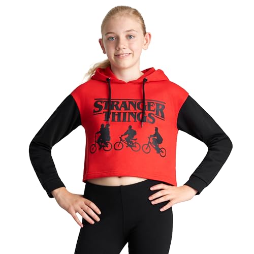 Stranger Things Hoodie Teenager Mädchen Crop Pullover Mädchen 9-16 Jahre Cropped Hoodie Mädchen Teenager Kapuzenpullover (Rot/Schwarz, 13-14 Jahre) von Stranger Things