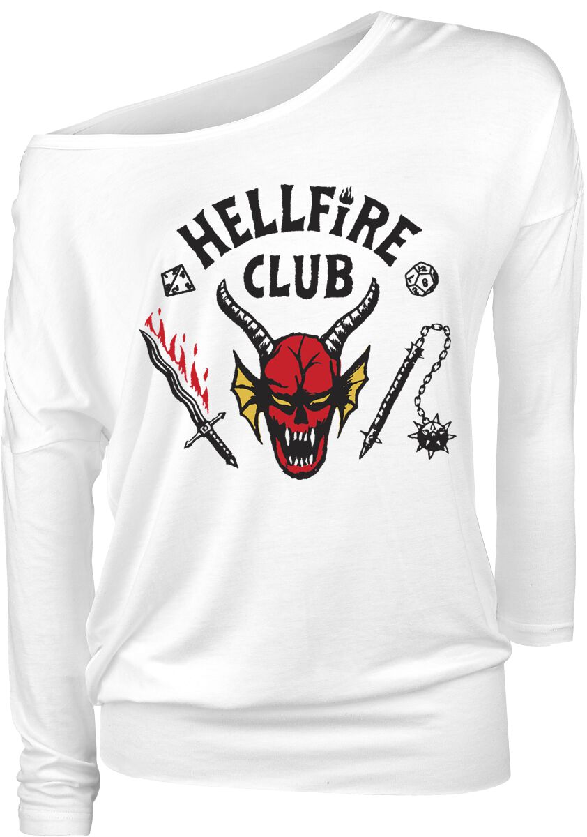 Stranger Things Langarmshirt - Hellfire Club - S bis XXL - für Damen - Größe L - weiß  - Lizenzierter Fanartikel von Stranger Things