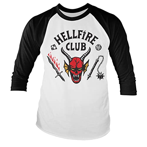 Stranger Things Offizielles Lizenzprodukt Hellfire Club Baseball Long Sleeve 3/4 Ärmel T-Shirt (Weiß-Schwarz), Medium von Stranger Things