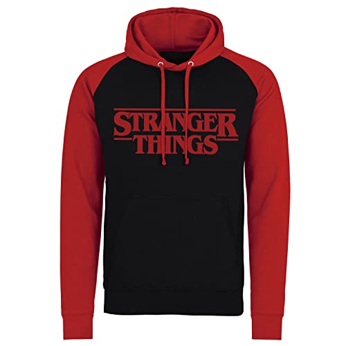 Stranger Things Offizielles Lizenzprodukt Logo Baseball Kapuzenpullover (Schwarz - Rot), Small von Stranger Things