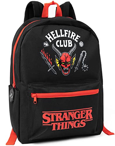 Stranger Things Rucksack Kinder Teens | Mädchen Jungen Hellfire Club Schwarz Rucksack | Gepäck Sportschulranzen mit verstellbaren Trägern | Serie Merchandise Geschenke von Stranger Things
