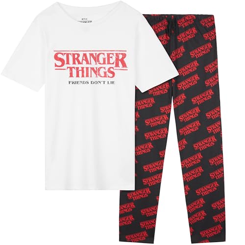 Stranger Things Schlafanzug Kinder Mädchen Pyjama Set, Atmungsaktiv mit Elastischem Bund, Geschenke für Mädchen Jungs Teenager (13-14 Jahre, Weiß/Schwarz) von Stranger Things