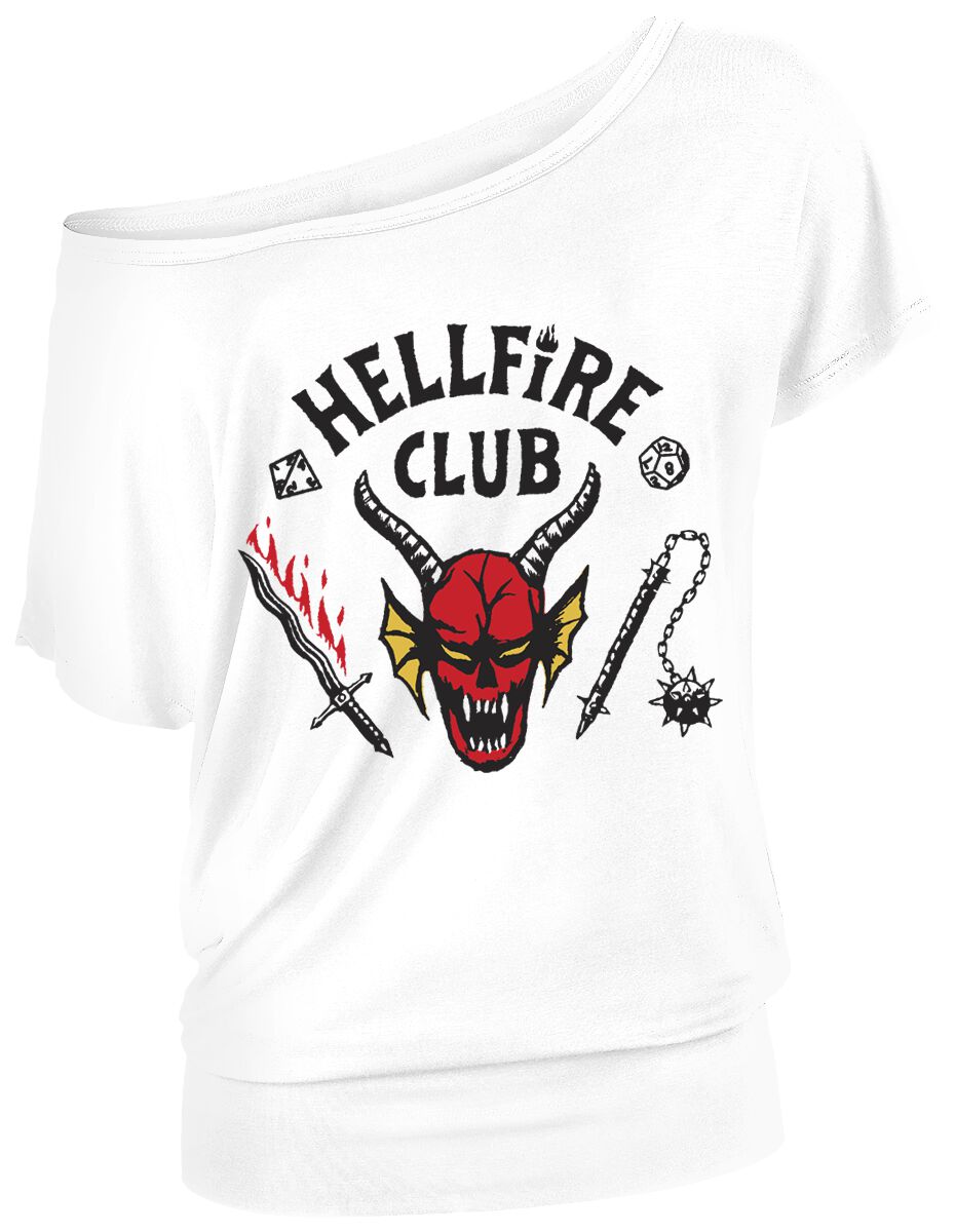 Stranger Things T-Shirt - Hellfire Club - M bis XL - für Damen - Größe L - weiß  - Lizenzierter Fanartikel von Stranger Things