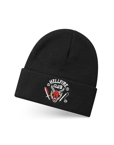 Stranger Things Unisex Beanie Mütze in Schwarz | Gestrickte Wintermütze mit gesticktem Hellfire Club-Logo für Männer und Frauen | Warme Mütze für Erwachsene, Einheitsgröße von Stranger Things