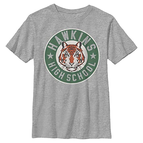 Stranger Things Unisex Kinder Hawkins High Tiger Emblem Short Sleeve T-shirt, Heather Grey, Einheitsgröße von Stranger Things