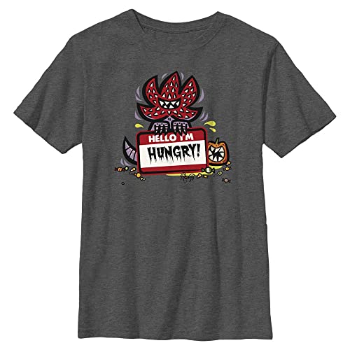 Stranger Things Unisex Kinder Hungry Short Sleeve T-shirt, Dunkles Heidegrau, Einheitsgröße von Stranger Things