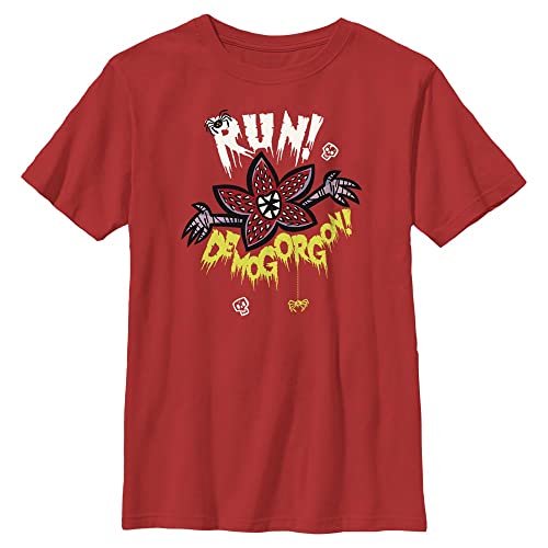 Stranger Things Unisex Kinder Run Away Short Sleeve T-shirt, Rot, Einheitsgröße von Stranger Things